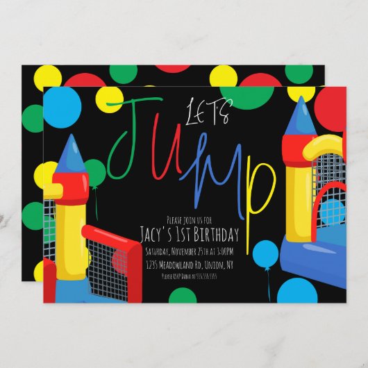 Bounce Jump Kindergeburtstag Party Dots Balloons Einladung (Vorne/Hinten)