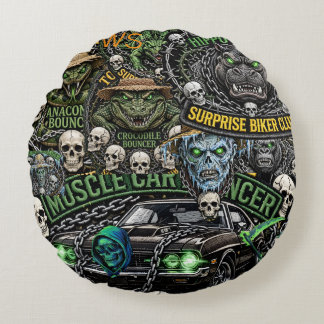 Bouncer Club Muscle Car Collage Wurfkissen | Bik Rundes Kissen