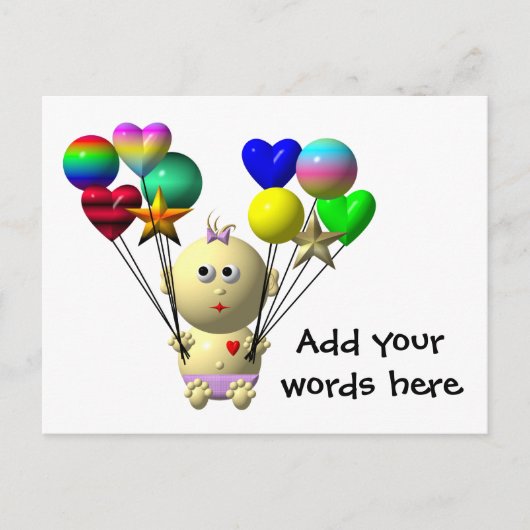 BOUNCING BABY MIRL MIT 10 BALLOONS POSTKARTE (Vorderseite)