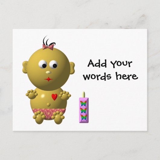 BOUNCING BABY MIRL MIT 1 FLASCHE POSTKARTE (Vorderseite)