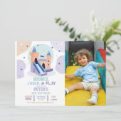 Bouncy Castle Birthday Foto Jump Bounce House Einladung (Stehend Vorderseite)