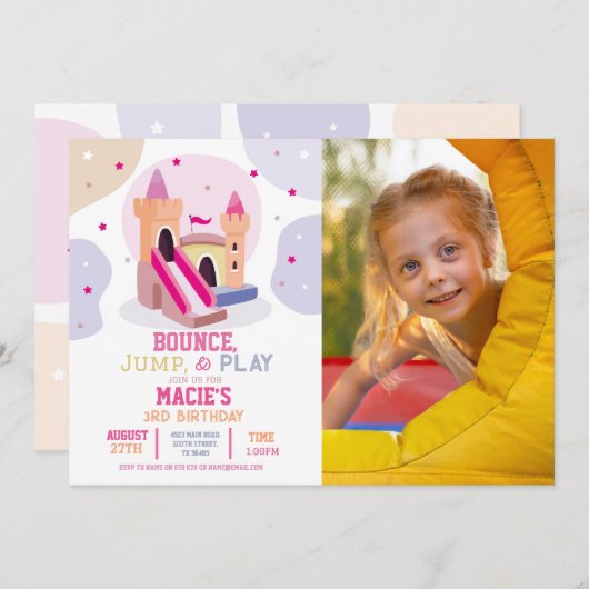 Bouncy Castle Birthday Party Foto Bounce House Einladung (Vorne/Hinten)