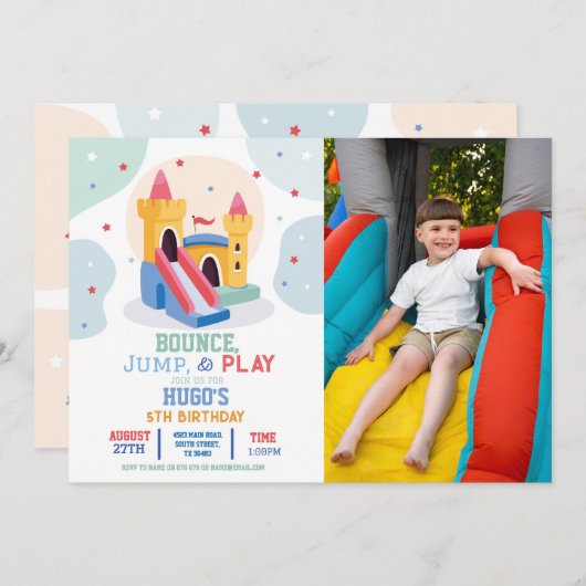 Bouncy Castle Birthday Party Jump Bounce House Einladung (Vorne/Hinten)