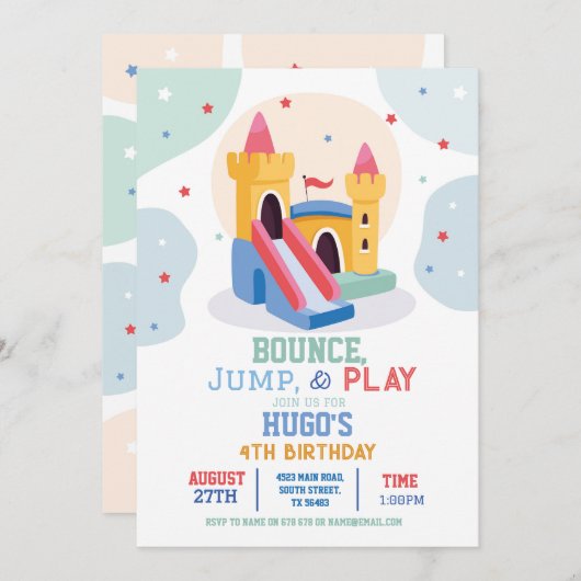 Bouncy Castle Birthday Party Jump Bounce House Einladung (Vorne/Hinten)