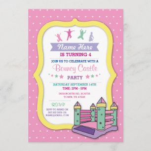 Bouncy Castle Party Rosa Kindergeburtstag Einladun Einladung