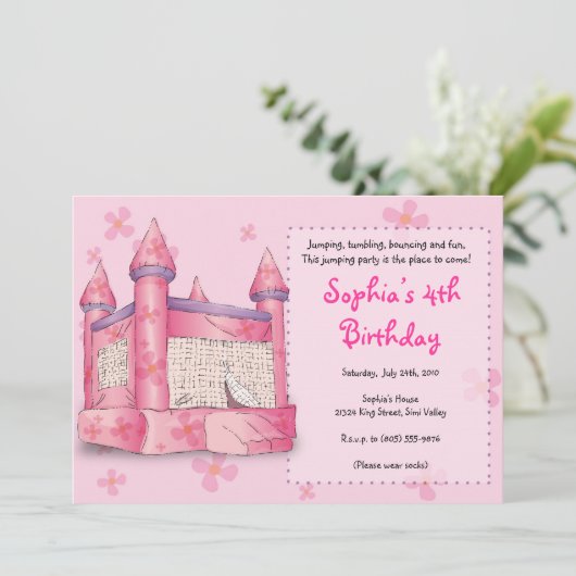 Bouncy Fun - für Mädchen! Einladung (Stehend Vorderseite)