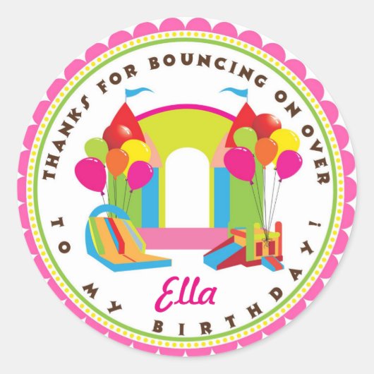 Bouncy House Girl Birthday Party Stickers (Vorderseite)