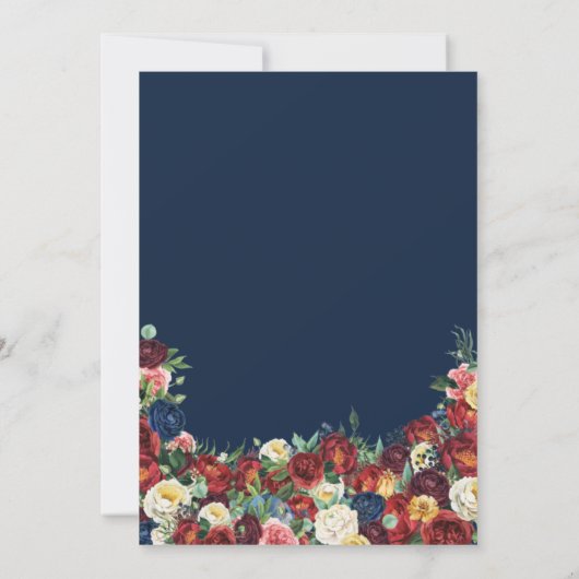 Bounitful Garden Royal Blue Red Floral Quinceanera Einladung (Rückseite)