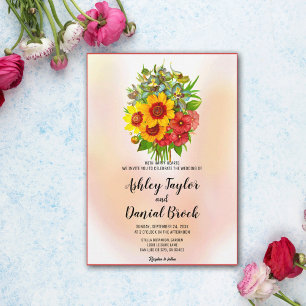 Bouquet Aquarell Sonnenblume Rosa Blütenblume Hoch Einladung