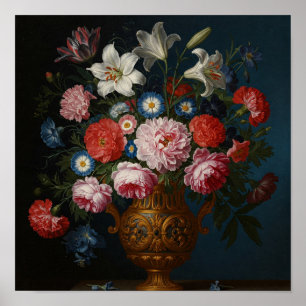 Bouquet aus Blume in alten detaillierten Vase Vint Poster