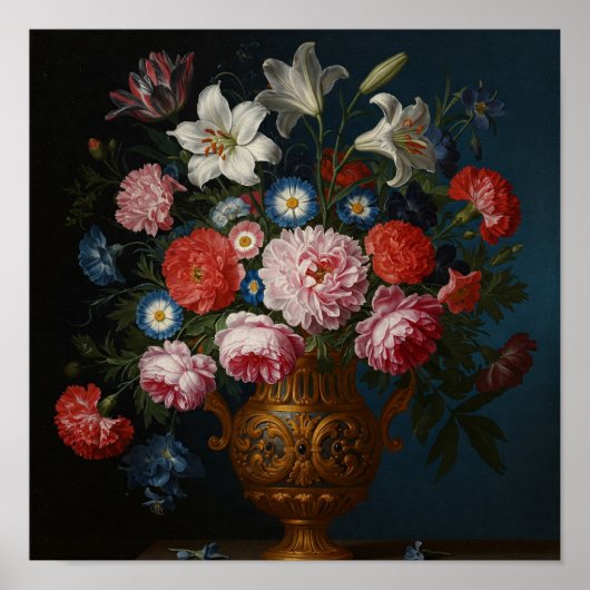 Bouquet aus Blume in alten detaillierten Vase Vint Poster (Vorne)