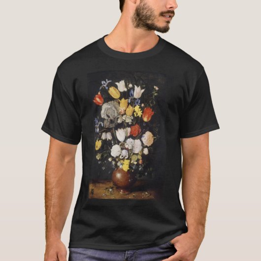 Bouquet aus Blume in einer Erdenware-Vase (1610) T-Shirt (Vorderseite)