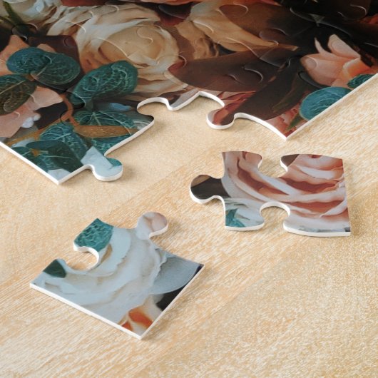 Bouquet aus rosa Rosen und grünen Blätter Puzzle