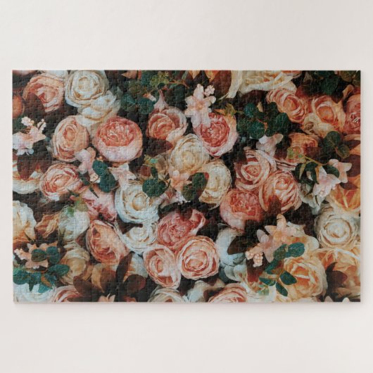 Bouquet aus rosa Rosen und grünen Blätter Puzzle (Horizontal)