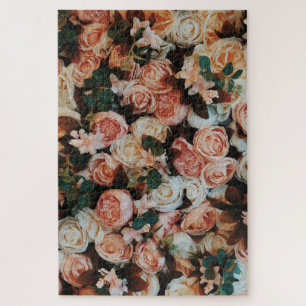 Bouquet aus rosa Rosen und grünen Blätter Puzzle