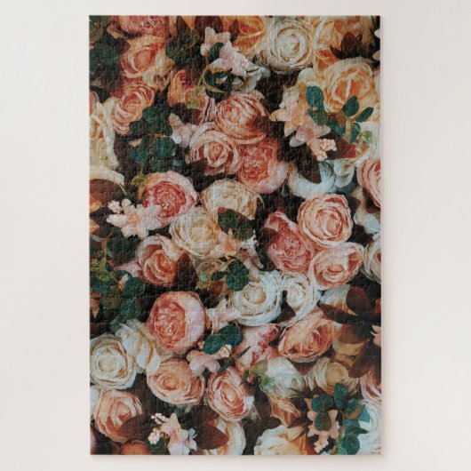 Bouquet aus rosa Rosen und grünen Blätter Puzzle (Vertikal)