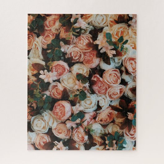 Bouquet aus rosa Rosen und grünen Blätter Puzzle (Vertikal)