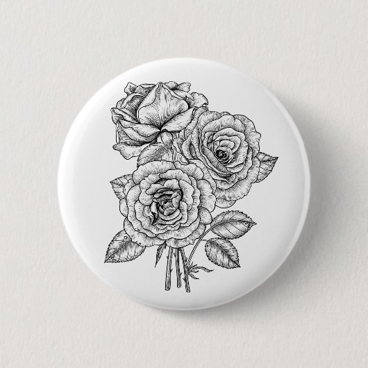 Bouquet aus Rose in Schwarz und Weiß Button (Vorderseite)