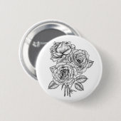 Bouquet aus Rose in Schwarz und Weiß Button (Vorne & Hinten)
