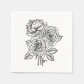 Bouquet aus Rose in Schwarz und Weiß Serviette (Vorderseite)