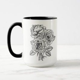 Bouquet aus Rose in Schwarz und Weiß Tasse
