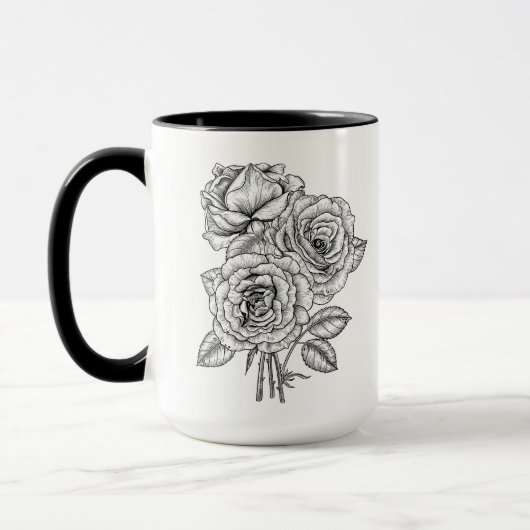 Bouquet aus Rose in Schwarz und Weiß Tasse (Links)