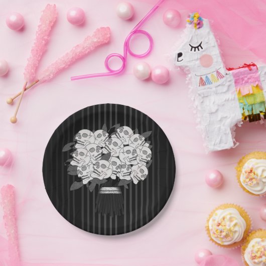 Bouquet aus Skull-Rose Schwarz-Weiß-Party Pappteller (Party)