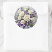 Bouquet aus weißer und lila Rose, Lesebänder Runder Aufkleber (Tasche)