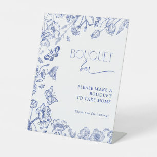 Bouquet Bar Something Blue Florale Brautparty Sockelschild