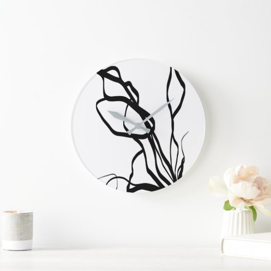 Bouquet Blanc: Abstrakt Weiß und Schwarz Große Wanduhr (Zuhause)