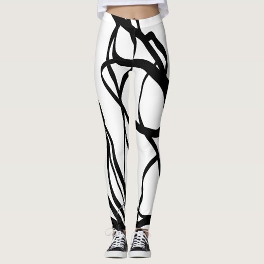Bouquet Blanc: Abstrakt Weiß und Schwarz Leggings (Vorderseite)