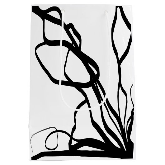 Bouquet Blanc: Abstrakt Weiß und Schwarz Mittlere Geschenktüte (Rückseite)