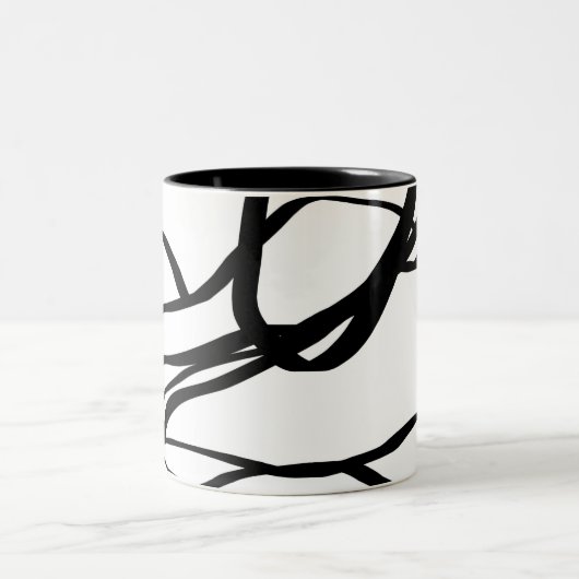 Bouquet Blanc: Abstrakt Weiß und Schwarz Zweifarbige Tasse (Mittel)