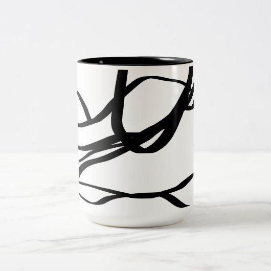 Bouquet Blanc: Abstrakt Weiß und Schwarz Zweifarbige Tasse (Mittel)