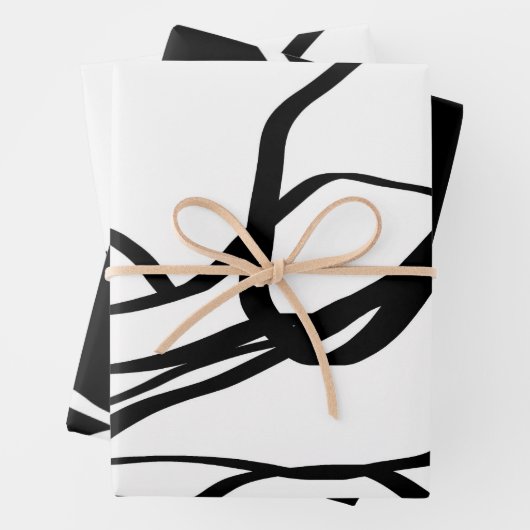 Bouquet Blanc & Noir: Abstrakt Weiß & Schwarz Geschenkpapier Set (Beispiel)