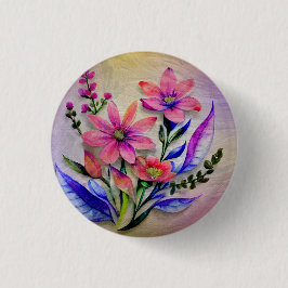 Bouquet-Blume in Aquarellfarben, farbenfroher Hint Button