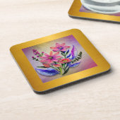 Bouquet-Blume in Aquarellfarben, farbenfroher Hint Getränkeuntersetzer (Linke Seite)