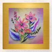 Bouquet-Blume in Aquarellfarben, farbenfroher Hint Glasuntersetzer (Vorderseite)