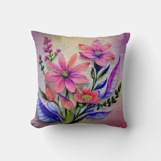 Bouquet-Blume in Aquarellfarben, farbenfroher Hint Kissen (Vorderseite)