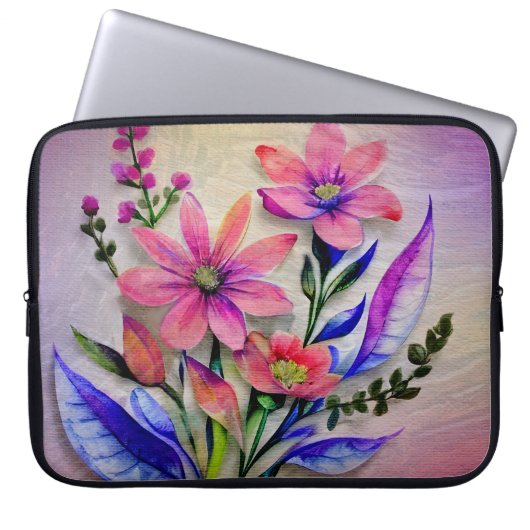 Bouquet-Blume in Aquarellfarben, farbenfroher Hint Laptopschutzhülle (Vorderseite)