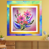 Bouquet-Blume in Aquarellfarben, farbenfroher Hint Leinwanddruck (Insitu (Wohnzimmer))