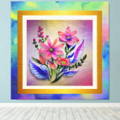 Bouquet-Blume in Aquarellfarben, farbenfroher Hint Leinwanddruck (Insitu (Holzboden))