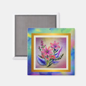 Bouquet-Blume in Aquarellfarben, farbenfroher Hint Magnet (Vorderseite/Rückseite)