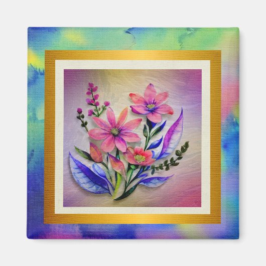 Bouquet-Blume in Aquarellfarben, farbenfroher Hint Magnet (Vorne)