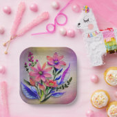 Bouquet-Blume in Aquarellfarben, farbenfroher Hint Pappteller (Party)