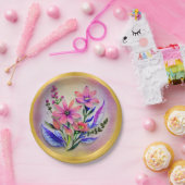 Bouquet-Blume in Aquarellfarben, farbenfroher Hint Pappteller (Party)