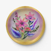 Bouquet-Blume in Aquarellfarben, farbenfroher Hint Pappteller (Vorderseite)