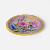 Bouquet-Blume in Aquarellfarben, farbenfroher Hint Pappteller (Schrägansicht)