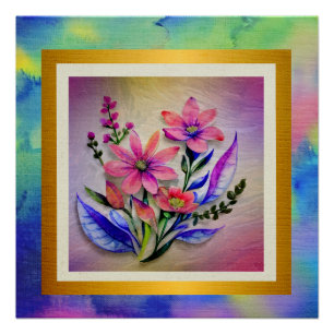 Bouquet-Blume in Aquarellfarben, farbenfroher Hint Poster