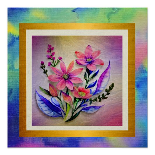 Bouquet-Blume in Aquarellfarben, farbenfroher Hint Poster (Vorderseite)